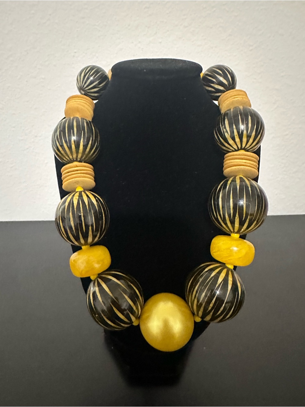 Bold Black and Yellow Statement Beaded Necklace